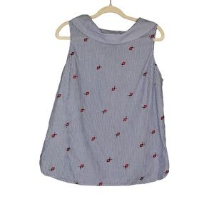 Talbots blue and white striped popover ladybug‎ tunic blouse. Size L